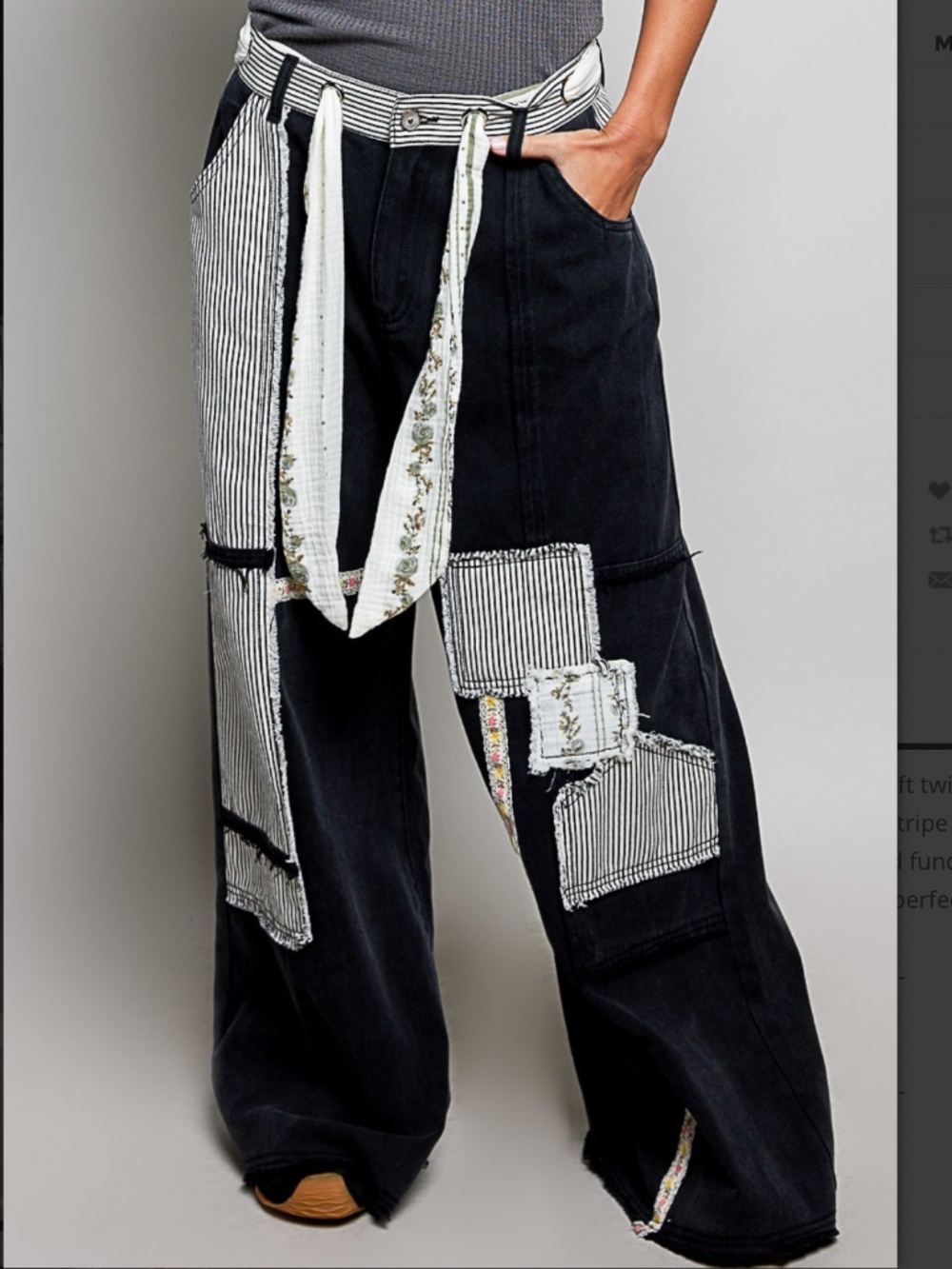 🎉 POL “ KIM ” POL DENIM TWILL WIDE LEG PANT WITH PATCHWORK DETAIL 79